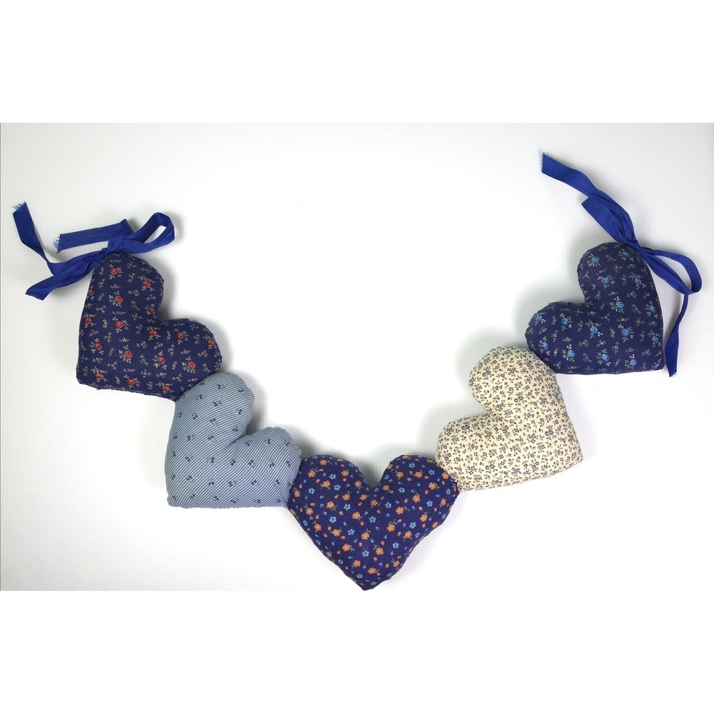 Vintage Handmade Puffy Fabric Heart Garland Cottage Core Wall Decor
